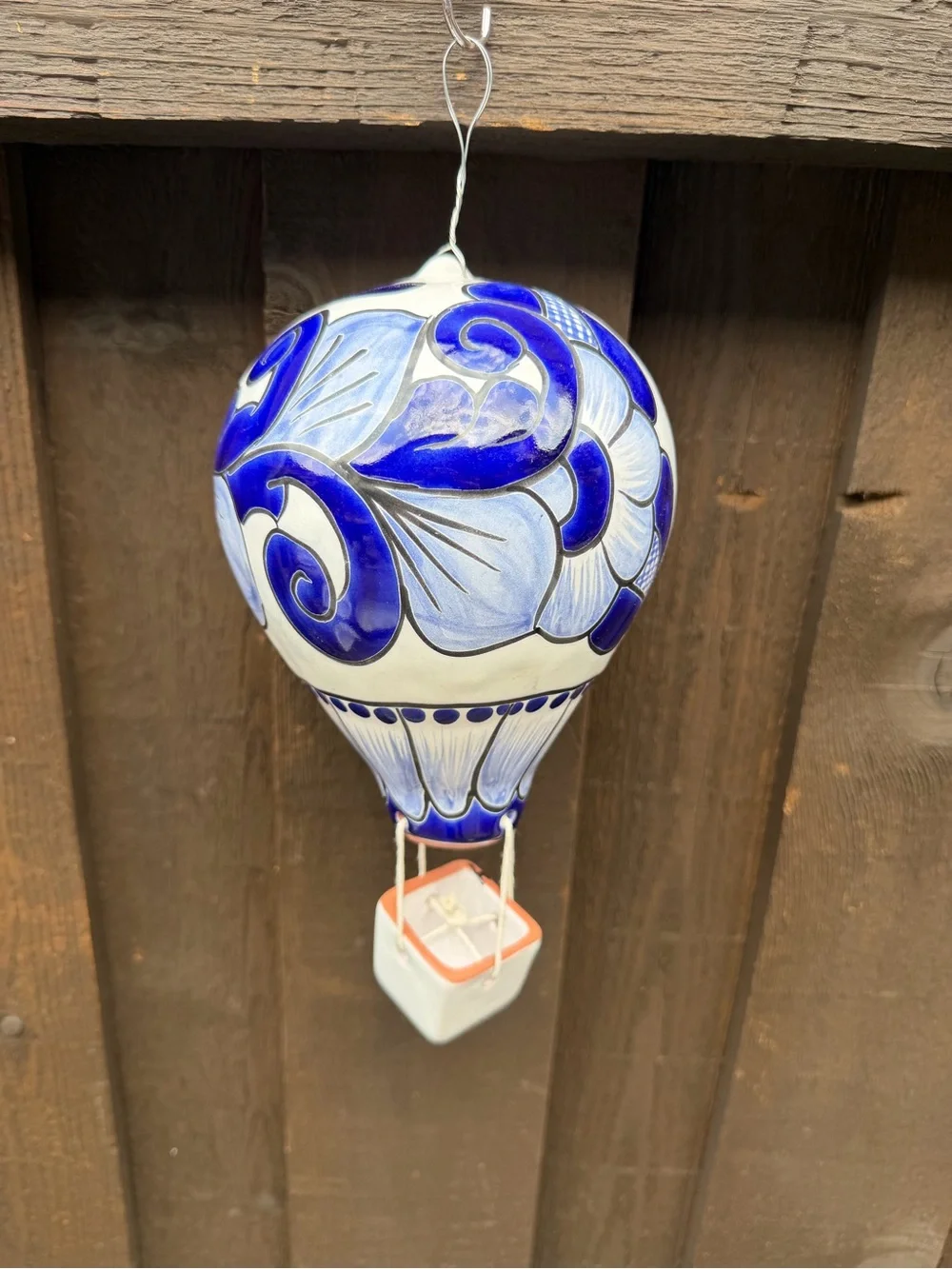 Blue and White Talavera Hot Air Balloon Hanging Accent - Decorative Home Accent